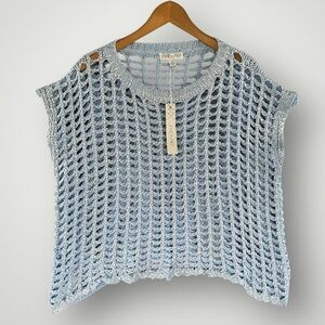 🎉5 for $40🎉 NWT She Sky Top Blouse Shirt Size M Blue Knit Crochet
